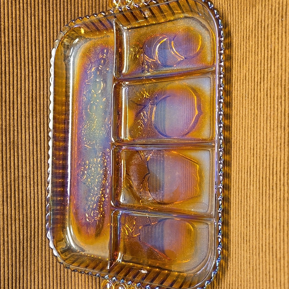 Indiana Glass Company Iridescent Gold Carnival Glass 1202 Vintage Relish Tray
